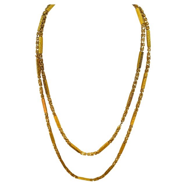 Vintage 63 Gm 18 Karat Yellow Gold Handmade Chain 30 Inch Unique Opera Length For Sale - Image 18 of 18
