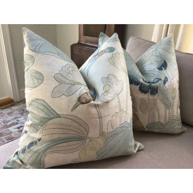 G.P and J Baker Nympheus in Frost and Sea Down Filled Pillows - a Pair For Sale - Image 4 of 7