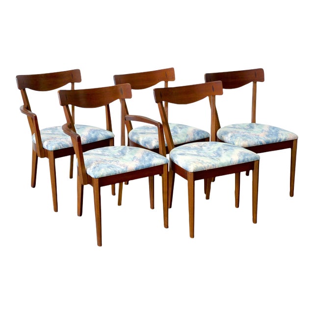 American of Martinsville "Dania Ii" or "Dania 2" Set of 5 Walnut & Rosewood Dining Chairs Designed by Merton Gershun For Sale