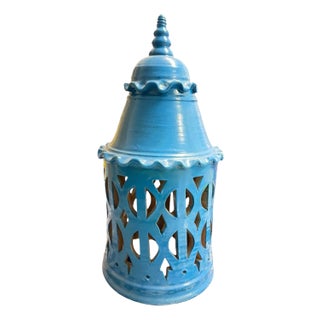 Moroccan Pottery Blue Lantern, Terracotta For Sale