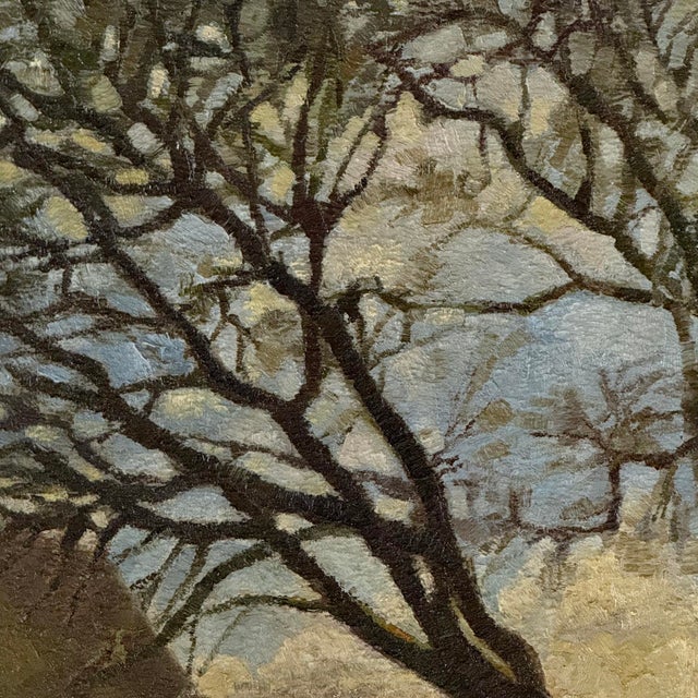 Framed Oil Painting on Canvas by Victor Mullie 'Farmyard Beneath the Trees' For Sale - Image 12 of 16