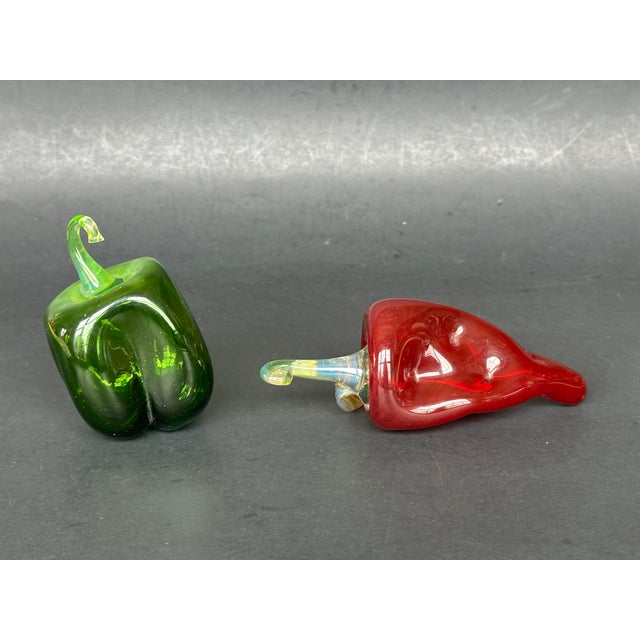 Pop Art Hand Blown Glass Red and Green Pepper Vegetable Figurines For Sale - Image 3 of 12