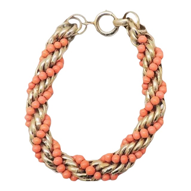 Vintage 1950s Signed Napier Faux-Coral Twisted Bracelet For Sale