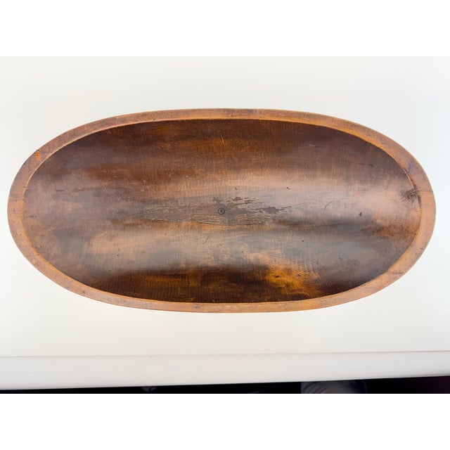 Rustic European Vintage Hand-Carved Oval Wood Pedestal Centerpiece Bowl For Sale - Image 3 of 11