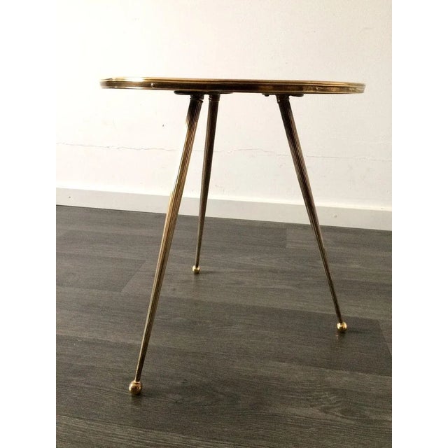 Mid-Century Modern Italian Brass Tripod Side Table with Printed Top, 1950s For Sale - Image 3 of 13