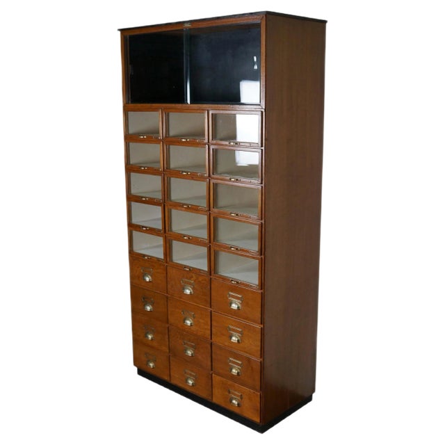 Large Vintage Dutch Oak Haberdashery Shop Cabinet, 1930s For Sale
