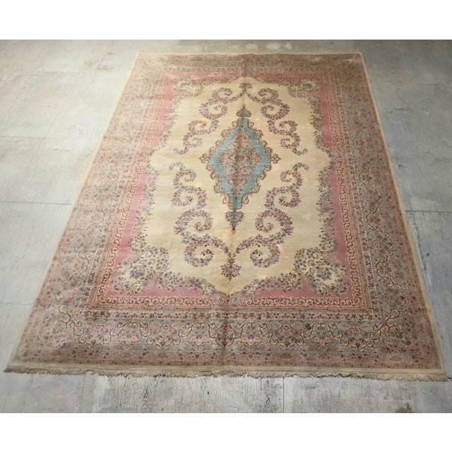 Ivory Vintage Persian Style Ivory, Dusty Rose & Powder Blue Floral Palace Rug, Circa Mid-20th Century – 15’11” X 11’4” For Sale - Image 8 of 9