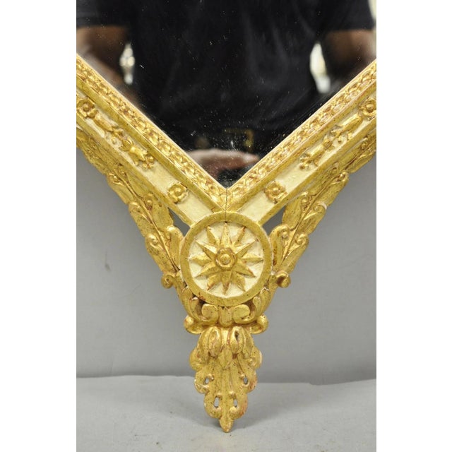 Wood Vintage Italian Neoclassical Style Cream & Gold Gilt Carved Wood Wall Mirror For Sale - Image 7 of 16