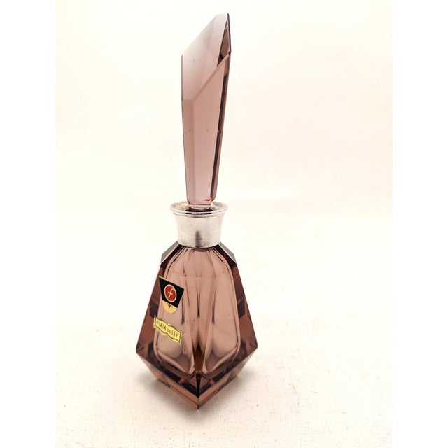 Glass Vintage Perfume Bottle in Pink Crystal Glass with Silver Collar, Spain, 1940s For Sale - Image 7 of 8