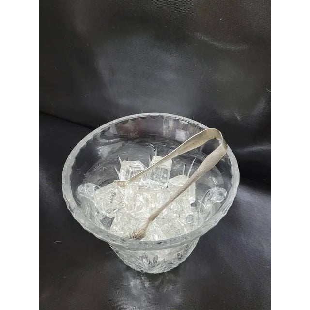 Transparent Vintage Crystal Etched Cut Glass Ice Bucket With Thongs - Set of 2 For Sale - Image 8 of 11