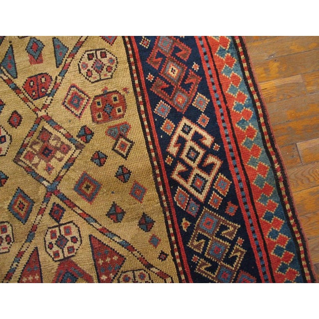1890s Tan Camel Geometric Tribal Antique Caucasian Kazak Rug 3'7" X 9'9" Handknotted Wool Carpet For Sale - Image 4 of 6