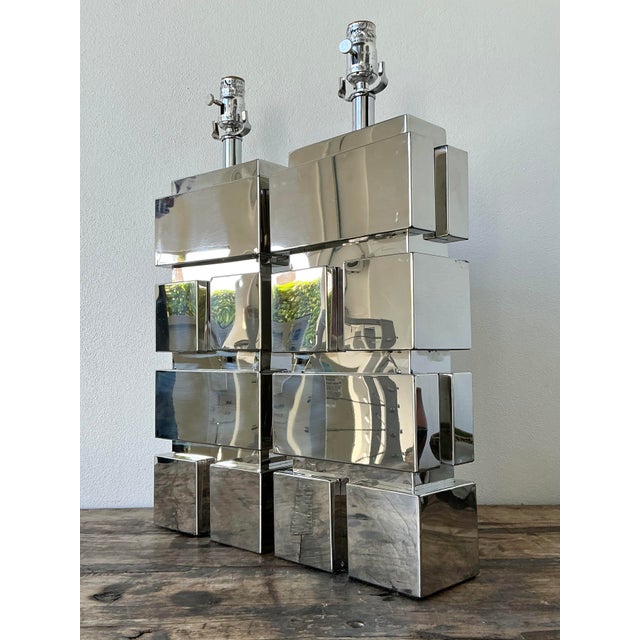 Mid-Century Modern Vintage Polished Chrome Lamps After Curtis Jere For Sale - Image 3 of 12