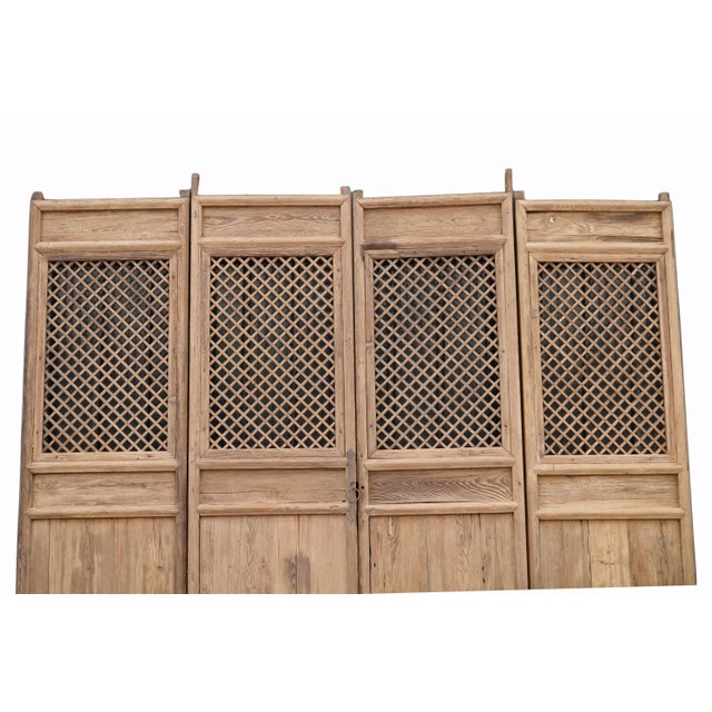 Early 19 Century Large Antique Chinese Lattice Screen Door- a Set of 4 Screen Panels For Sale - Image 4 of 7