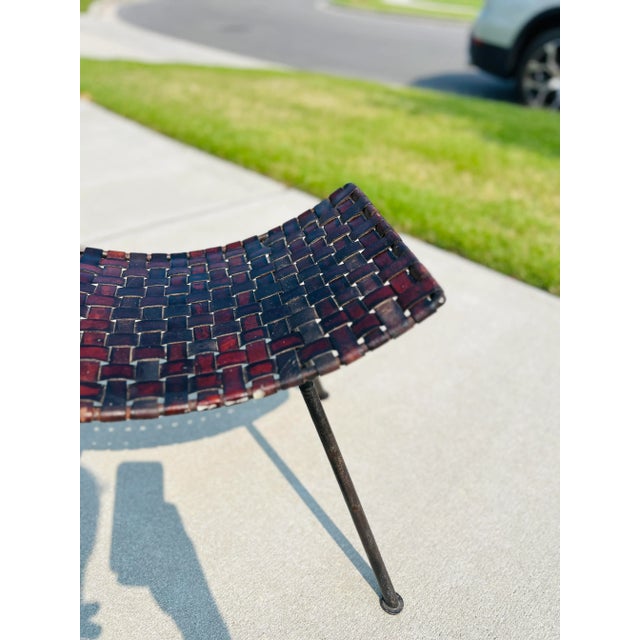 William Katavolos Katavolos Style Woven Leather and Iron Stool After Lila Swift & Donald Monell For Sale - Image 4 of 13