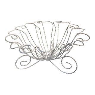 Vintage White Metal Planter Basket For Sale