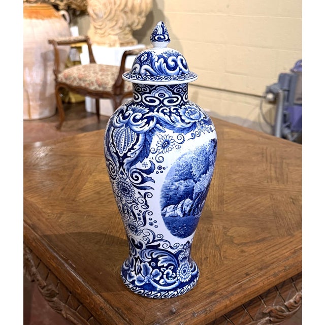 Mid-Century Dutch Delft Blue and White Lidded Ceramic Vase by Maastricht For Sale In Dallas - Image 6 of 9
