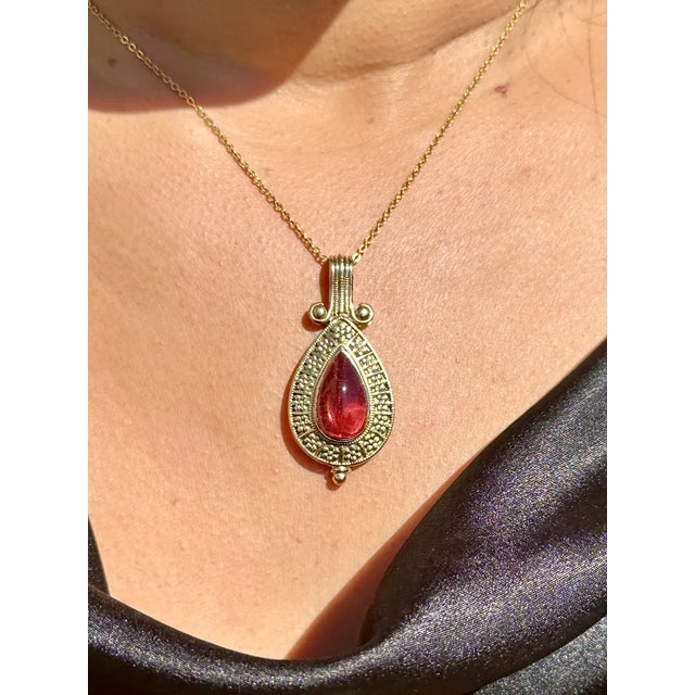 Certified Natural 7.41Cts Pink Tourmaline 18K 750 Solid Gold Filigree Etruscan Pendant For Sale - Image 9 of 10
