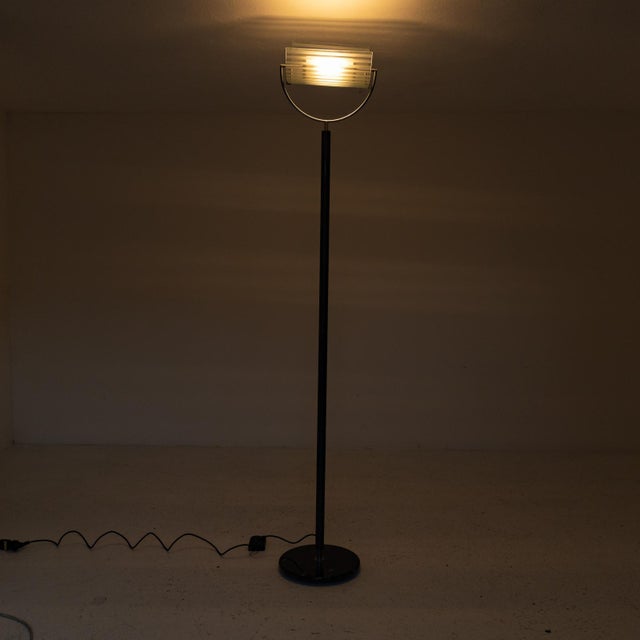 Black Floor Lamp with Marble Base and Curved Glass Shade, 1990s For Sale - Image 8 of 12