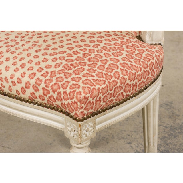 Antique French Louis XVI Style Painted Dining Chairs W/ Leopard Jacquard - Set of 6 For Sale - Image 16 of 18