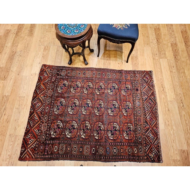 Vintage Turkmen Tekke in Allover Pattern in Red, Navy, Ivory, Yellow, Blue For Sale - Image 9 of 18