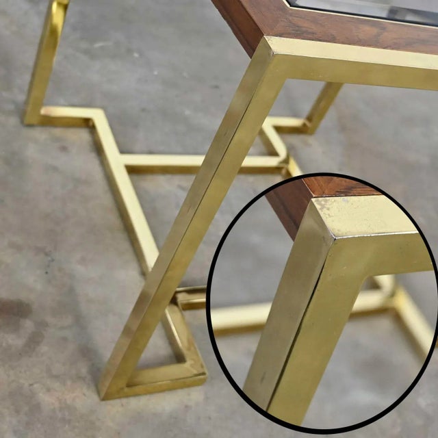 Modern End Table Brass Plated Dark Wood & Smoked Glass Rectangle by Thomasville Furniture Style of Milo Baughman For Sale - Image 11 of 15