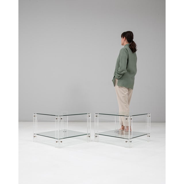 20th Century French Acrylic and Glass "Button Line" Side Tables - A Pair For Sale - Image 16 of 18