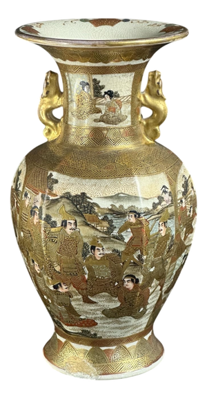 Japanese Meiji Satsuma Vase with Samurai Scenes from Kinkozan Studio, 1890s