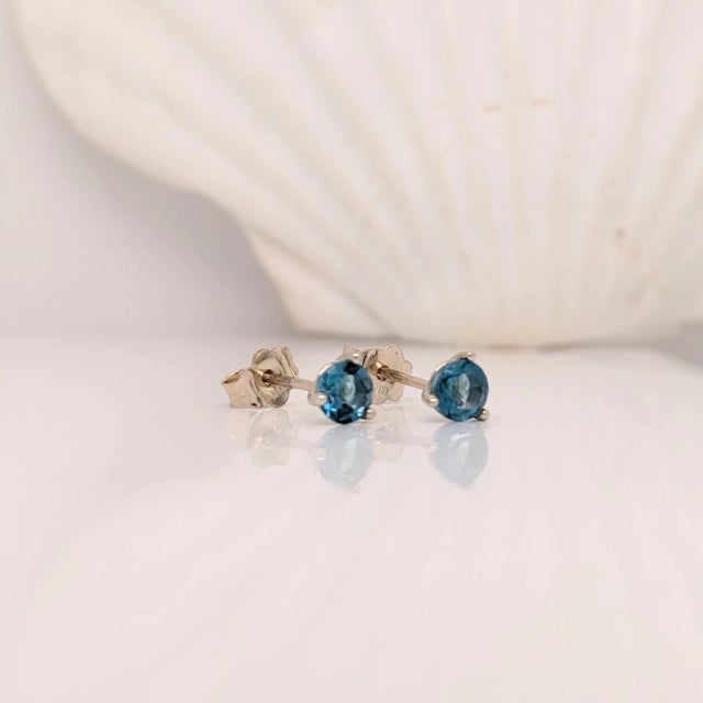 London Blue Topaz Martini Solitaire Stud Earrings in Solid 14k Gold - 2 Pieces For Sale - Image 4 of 8