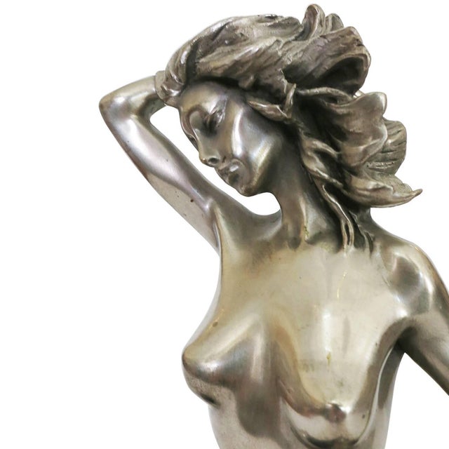 Silver 1970's Style Erotic Chromed Bronze Kneeling Nude Statue For Sale - Image 8 of 9