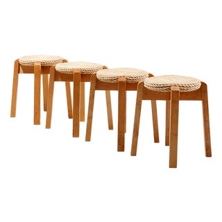 Stools in Birch and Rope, Scandinavia, 1990s, Set of 4 For Sale