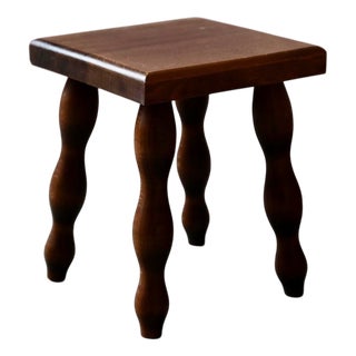 Vintage Rustic Bohemian Plant Stand with Turned Legs, 1960s For Sale