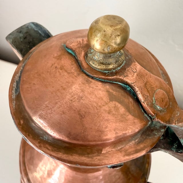 Antique Rustic Hammered Copper Ewer Kettle For Sale - Image 9 of 10