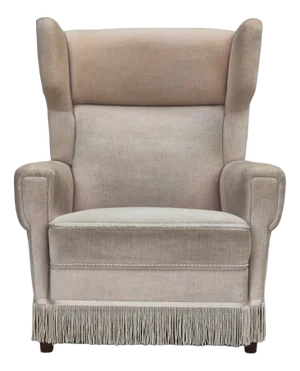 Danish Wingback Armchair in Velour & Ash Wood, 1970s