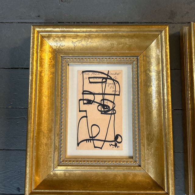 Set of two contemporary original abstract marker drawings by Wayne Cunningham. Each drawing measures approximately 3x5.5...