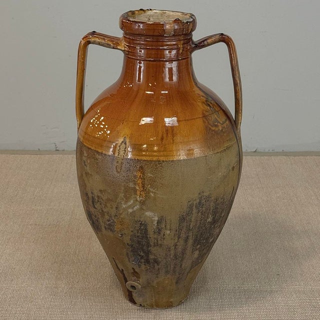 Italian Antique Italian Glazed Terracotta Olive Oil Jar With Spout For Sale - Image 3 of 18
