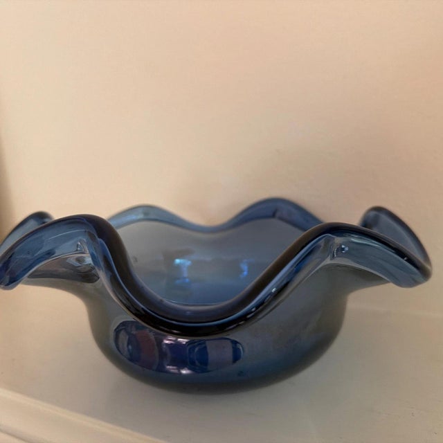 Mid-Century Modern Vintage Cobalt Blue Murano Style Clam Shell Style Bowl For Sale - Image 3 of 5
