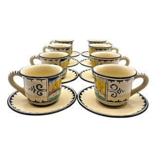 Vintage Corso Dei Fiori Casolare Cups & Saucers Set of 8 Italian Maiolica Painted For Sale
