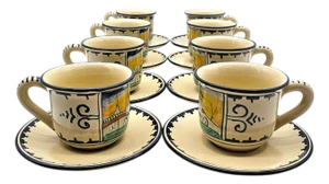 Vintage Corso Dei Fiori Casolare Cups & Saucers Set of 8 Italian Maiolica Painted