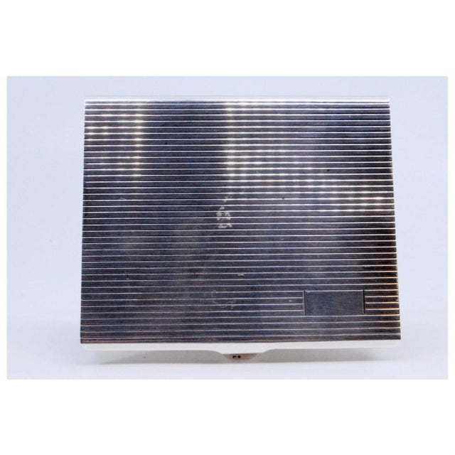 Guilloche Silver Cigarette Case with Fluting Monogram Card and Hinged Lid For Sale - Image 5 of 9