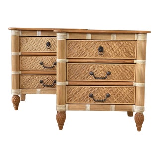 Lexington Coastal Pencil Reed Rattan Bachelor Chests-Pair For Sale