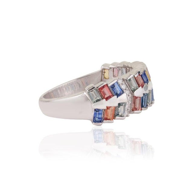 Contemporary 2.3 Ct Modern Multi Sapphire & Diamond Band Ring in 925 Sterling Silver, Size 6 For Sale - Image 3 of 14