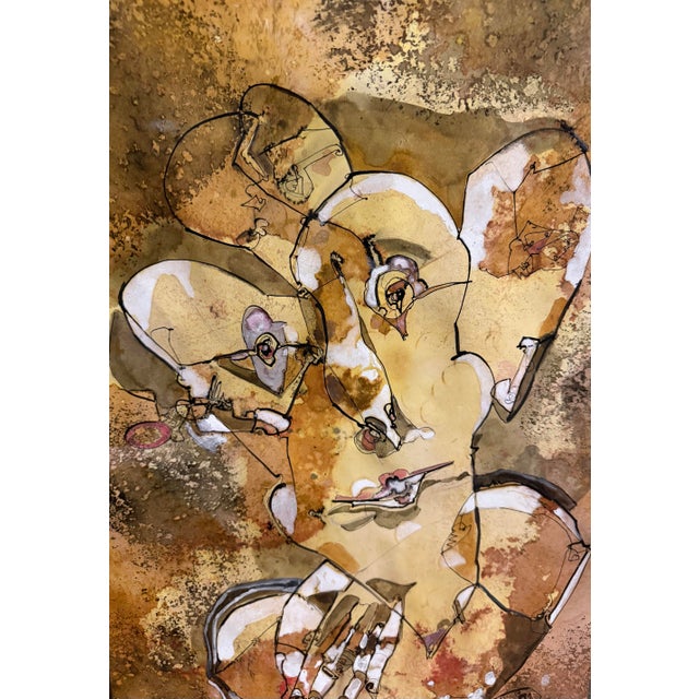 Mid 20th Century 1972 Arzen (Signed) Mid-Century Modern Abstract Figurative Sepia Ink & Watercolor Painting on Paper – Unframed For Sale - Image 5 of 6