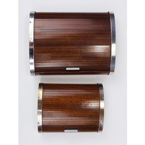 A rare, curved and large Art Deco storage box, jewelry box, or cigarette dispenser featuring a roll-top lid with a small...