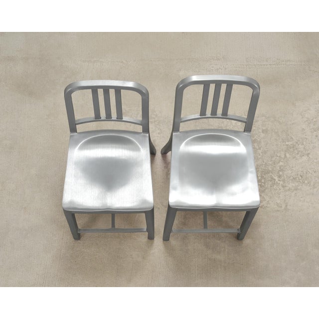 Pair of Emeco 'Navy' Bar Counter Stools in Brushed Aluminum For Sale - Image 12 of 17
