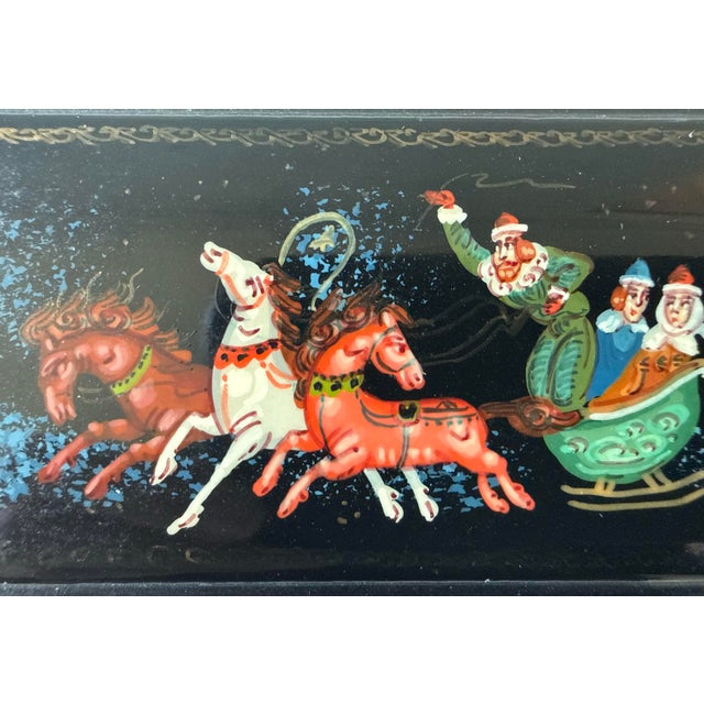 Vintage Hand Painted Russian Lacquer Trinket Box For Sale - Image 4 of 11