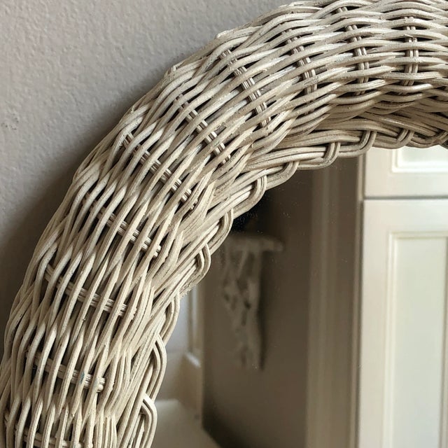 Vintage Wicker Wall Mirror in Crème For Sale - Image 9 of 13
