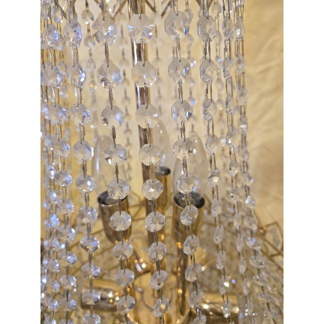 1960s 1960s Mid-Century Modern Gilt / Brass-Plated & Crystal 9-Light Chandelier For Sale - Image 5 of 7