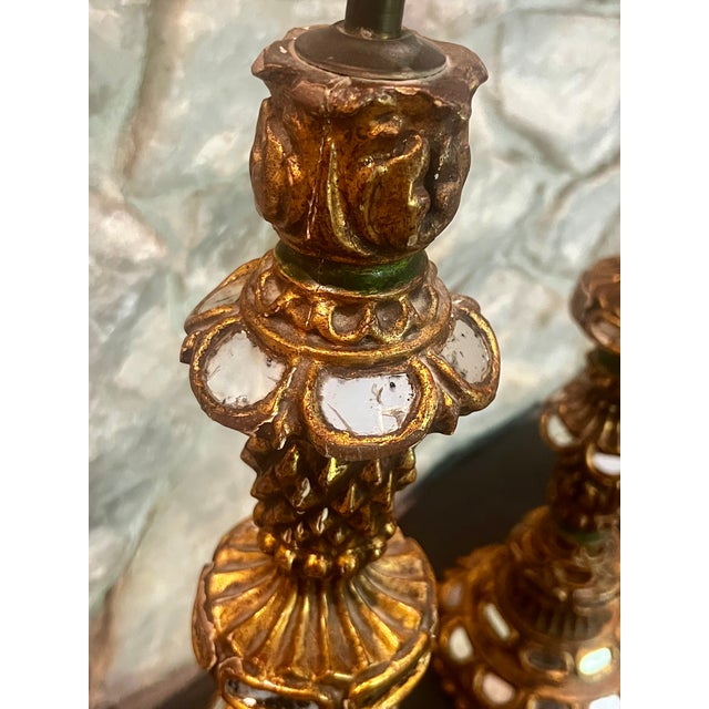 Antique Wood Candelabra Lamps With Mirror Insets - a Pair For Sale - Image 11 of 13
