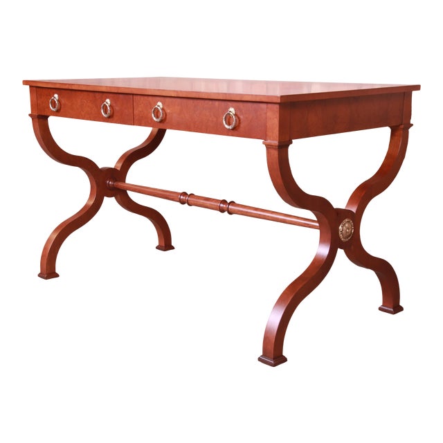 Baker Furniture Regency Burl Wood Writing Desk, Newly Refinished Chairish