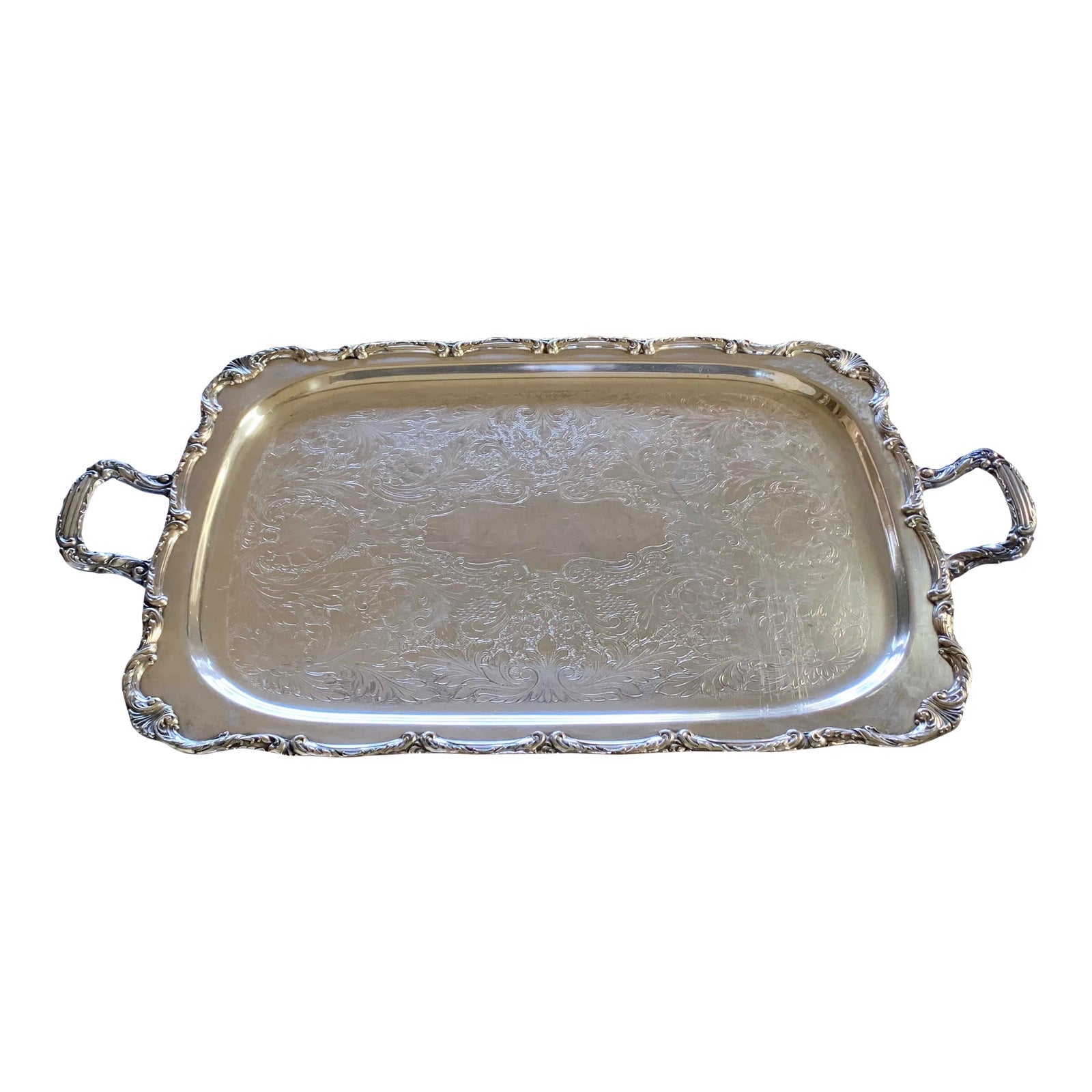 Large Antique Silver Plate Footed Serving Tray With Handles Chairish